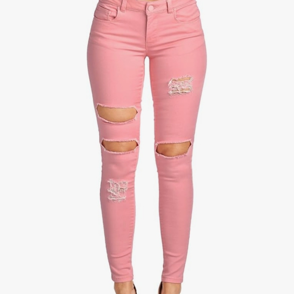 Pink Distressed Skinny Jeans